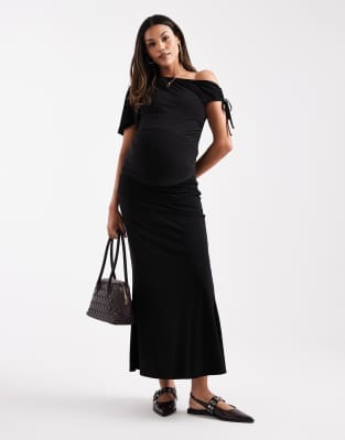 Asos Maternity Asos Design Maternity Asymmetric Shoulder Ruched Slinky Top In Black