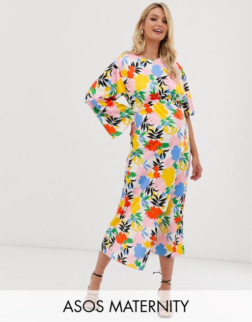 ASOS DESIGN Maternity asymmetric sleeve maxi dress in bright floral print