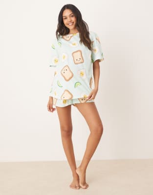Asos Maternity Asos Design Maternity Avocado Egg On Toast Oversized Tee And Shorts Pajama Set
