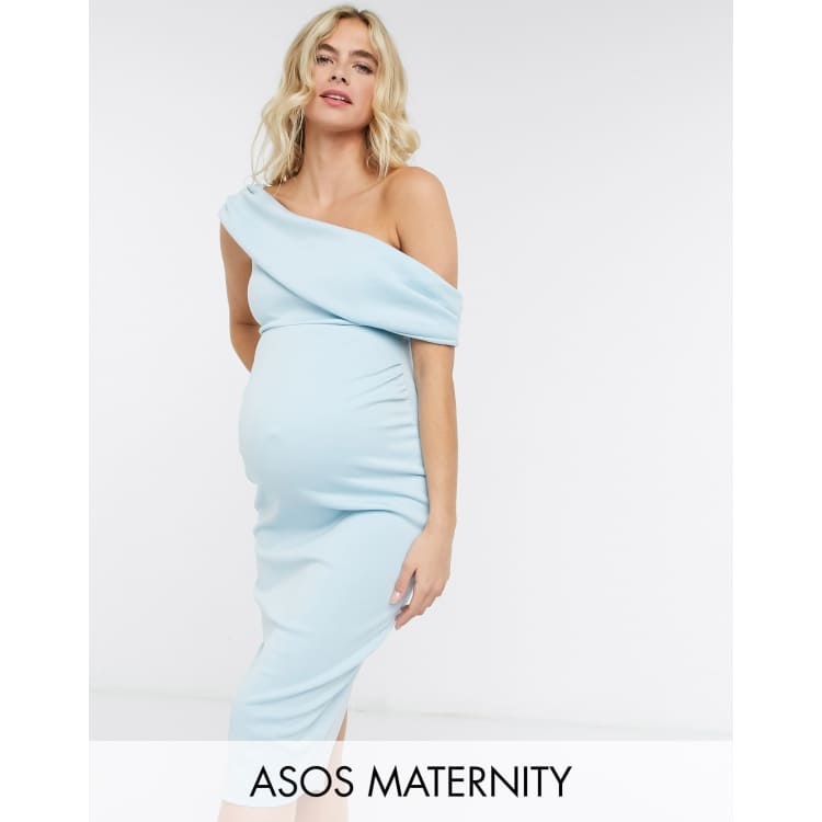 ASOS DESIGN Maternity baby shower fallen shoulder scuba midi dress