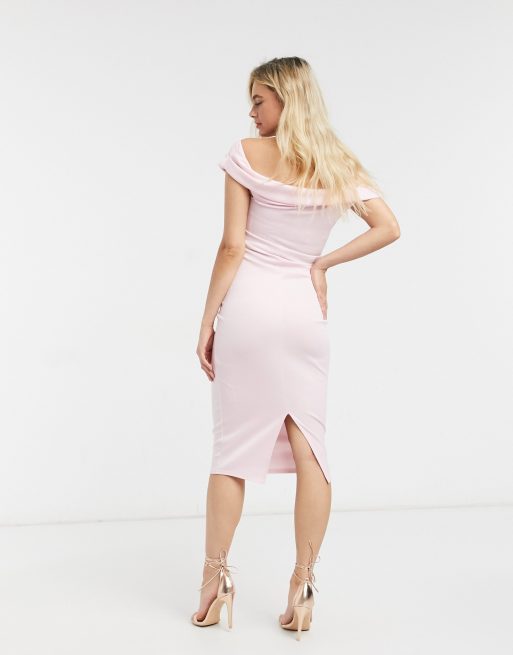 ASOS DESIGN Maternity baby shower fallen shoulder scuba midi dress