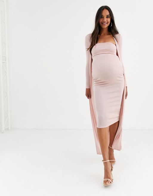 ASOS DESIGN Maternity Baby Shower ruched bandeau midi dress drape | ASOS