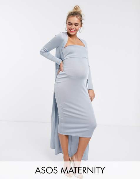 ASOS DESIGN Maternity – Baby Shower – Trägerloses Midikleid und drapierte Jacke im Set