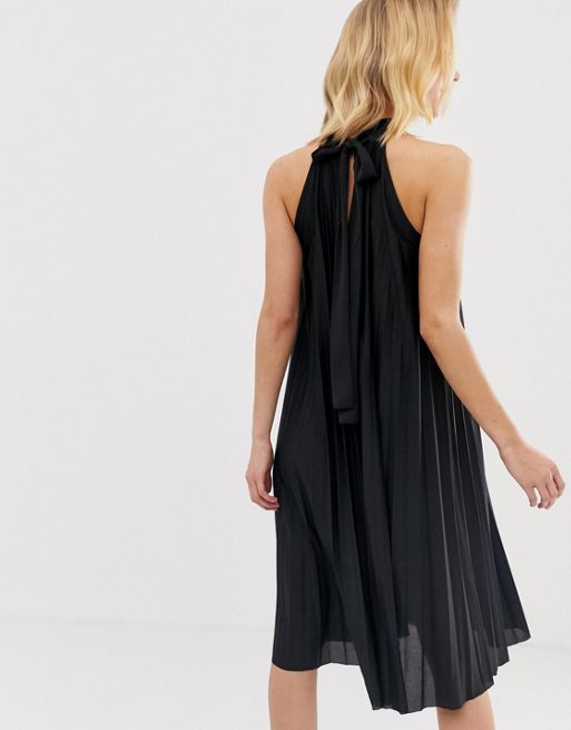 ASOS Backless Halter Pleated Midi Dress-black
