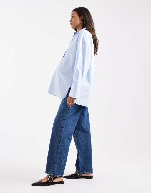 ASOS DESIGN Maternity baggy wide leg jeans in dark blue 