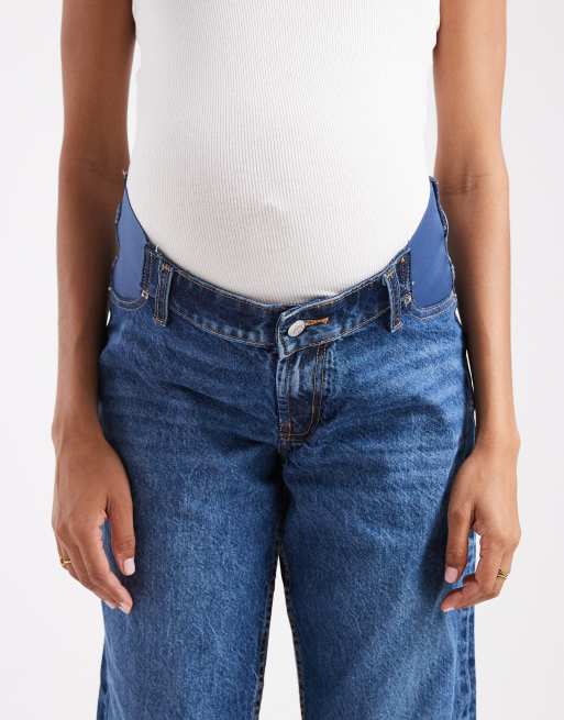 ASOS DESIGN Maternity baggy wide leg jeans in dark blue 