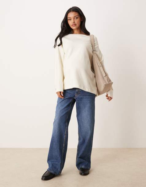 ASOS DESIGN Maternity baggy wide leg jean in dark blue - view 1