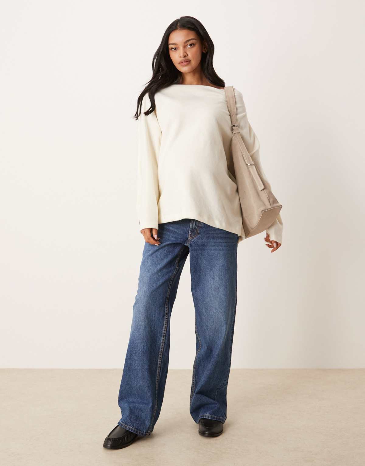ASOS DESIGN Maternity baggy wide leg jean in dark blue