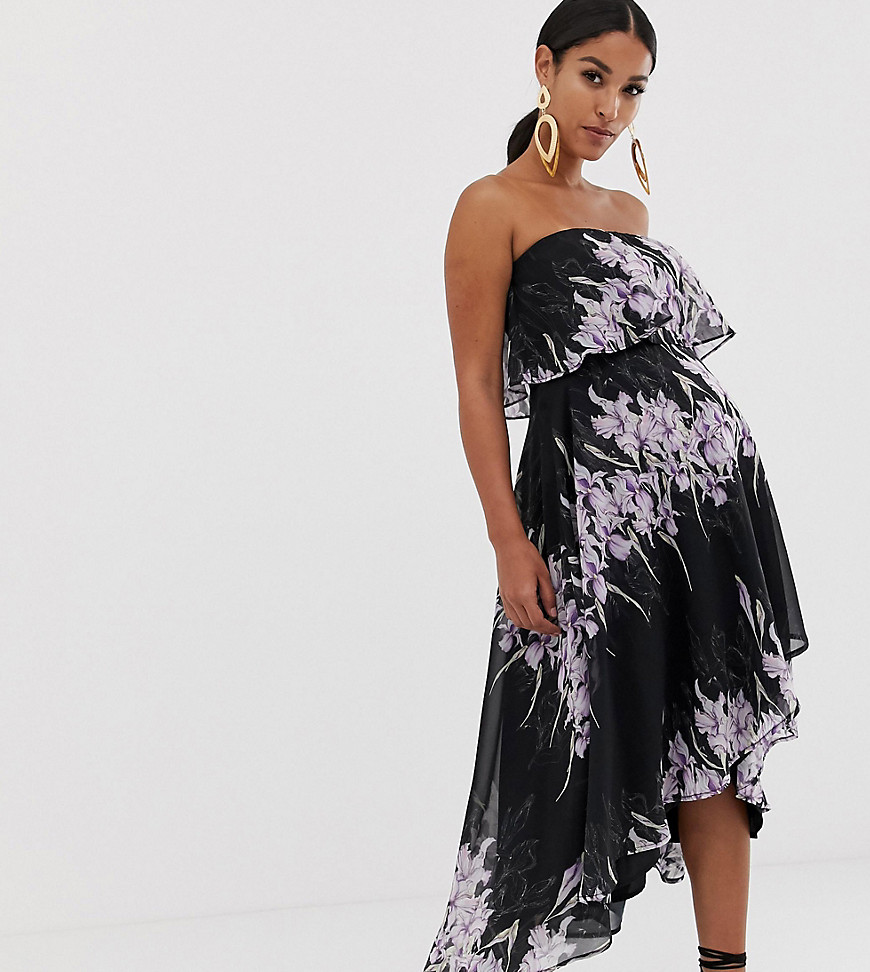 ASOS DESIGN Maternity bandeau midi dress in placed linear floral-Multi