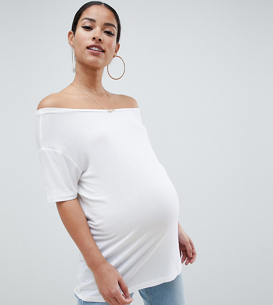 ASOS DESIGN Maternity baraxlad vit topp med kort ärm i draperat tyg