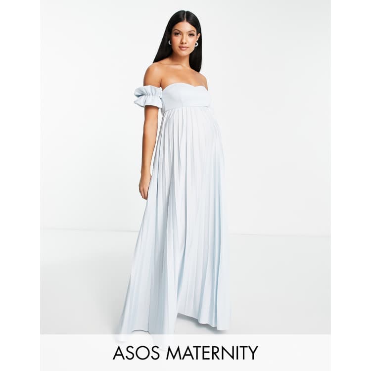 asos blue maternity dress Blue ASOS Design Pleated Maternity Dress (Gently Used