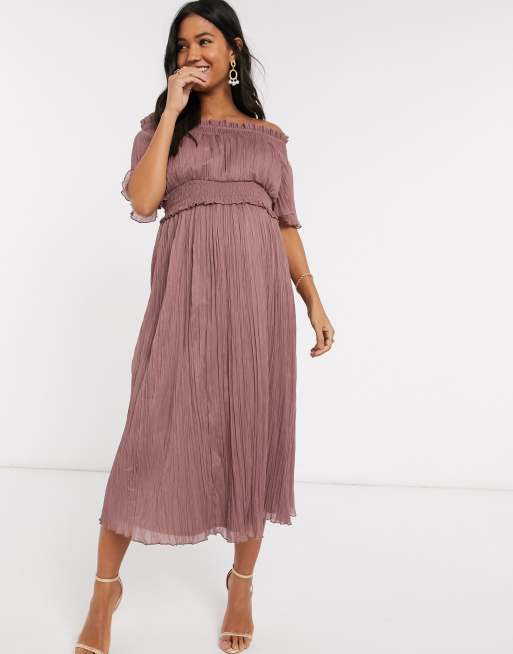 Asos design shirred store pleated midi dress