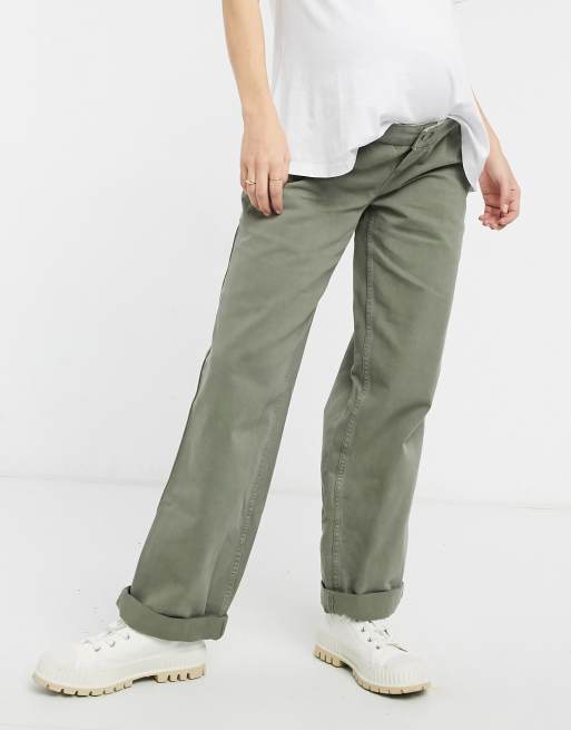 ASOS DESIGN Maternity – Bardzo luźne chinosy w kolorze khaki z pasem na brzuch , 4 z 4