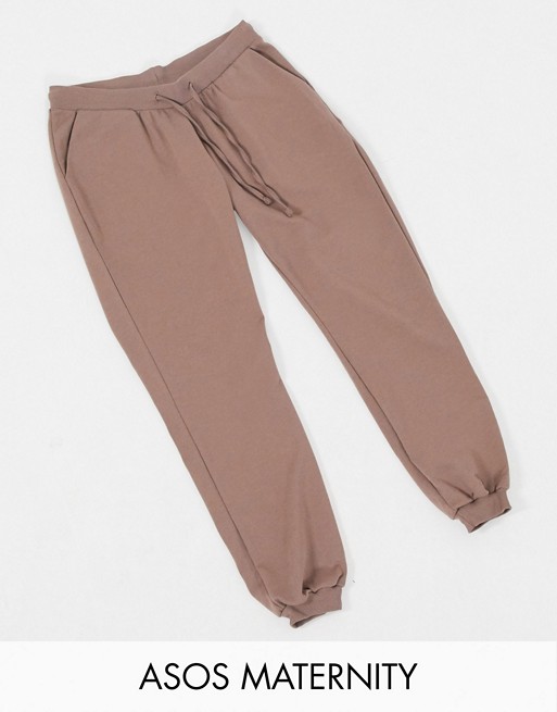 ASOS DESIGN Maternity basic joggers with tie in organic cotton in cocoa