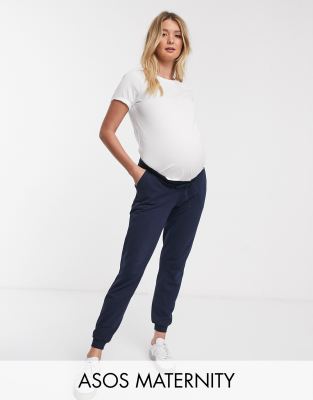 ASOS DESIGN Maternity basic joggers with tie in organic cotton-Navy