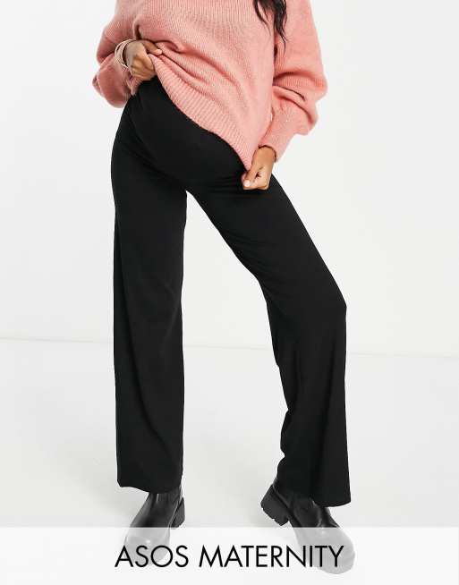 ASOS DESIGN Maternity – Basic – Svarta jersey-byxor med vida ben och band  över magen