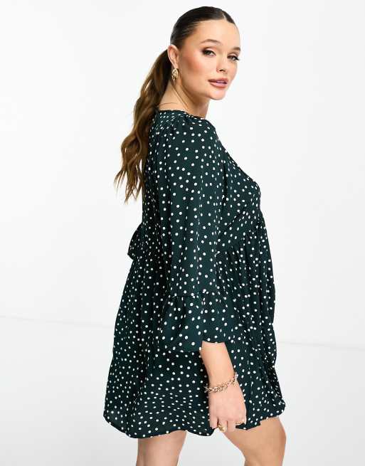 ASOS DESIGN Maternity batwing sleeve smock mini dress in bottle green spot ASOS