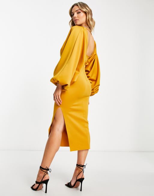 ASOS DESIGN Maternity batwing sweetheart neck bodycon midi dress in mustard