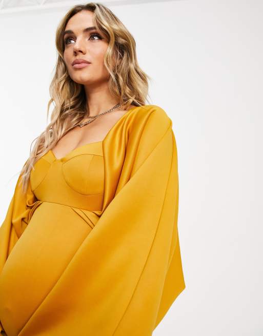 ASOS DESIGN Maternity batwing sweetheart neck bodycon midi dress in mustard