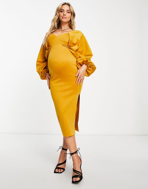 ASOS DESIGN Maternity batwing twist front midi skater dress in mink