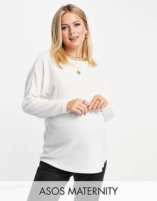  Maternity batwing top in super soft cosy rib in white 