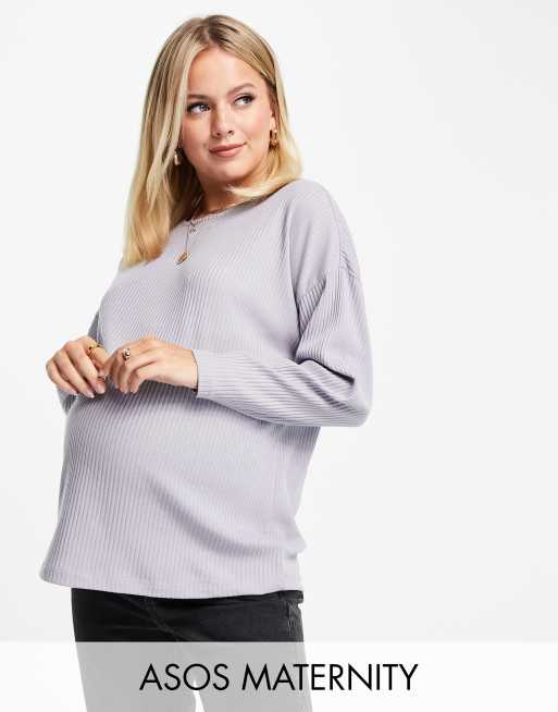 ASOS DESIGN Maternity batwing top in super soft cozy rib in gray