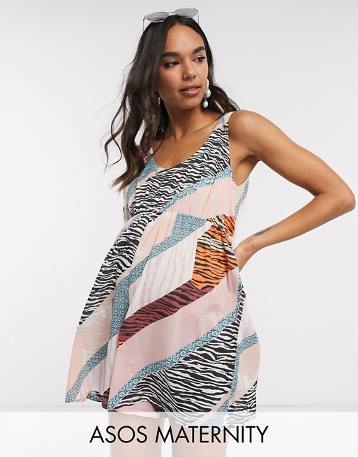 ASOS DESIGN maternity beach playsuit in spliced mixed graphic print
