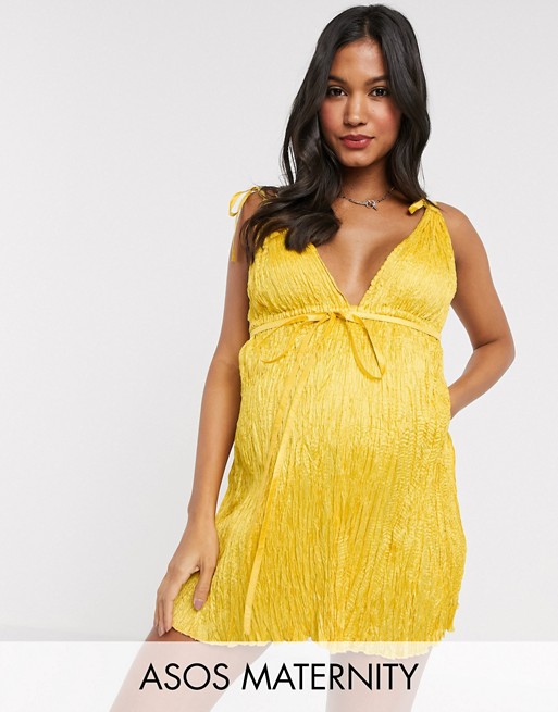 ASOS DESIGN maternity beach sundress with shirred waist in sunshine yellow