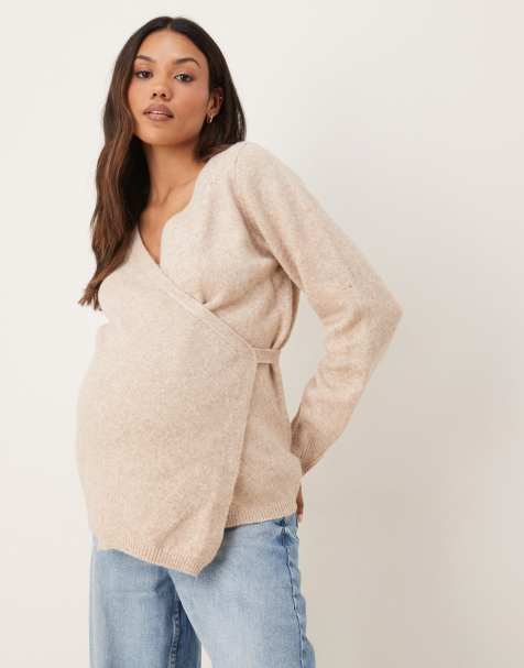 ASOS DESIGN – Maternity – Beige kofta med omlottdesign - view 1
