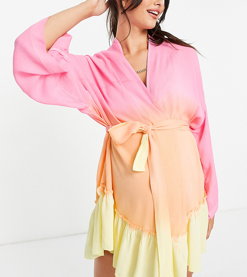 ASOS DESIGN maternity belted beach kimono in ombre print-Multi