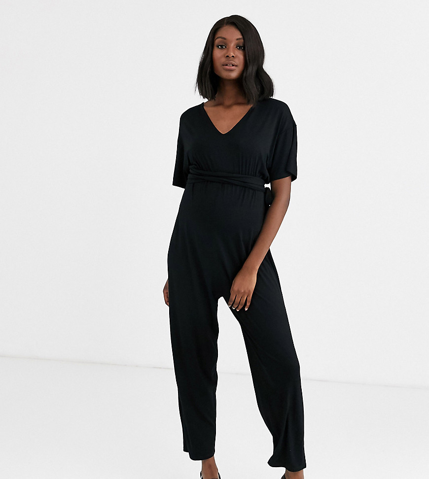 ASOS DESIGN Maternity belted jumpsuit with kimono sleeve-Black