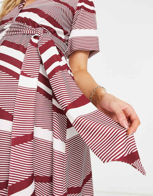 ASOS DESIGN Maternity belted midi shirt dress in red stripe