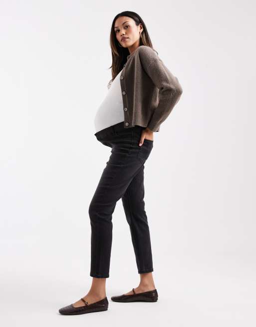 ASOS DESIGN Maternity – Bequeme Mom-Umstandsjeans in verwaschenem Schwarz mit schmalem Schnitt, 2 von 5