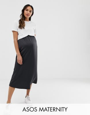 ASOS DESIGN Maternity bias cut satin slip midi skirt