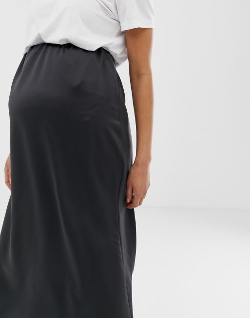 ASOS Maternity Over The Bump Midi Skirt in Satin with Splices