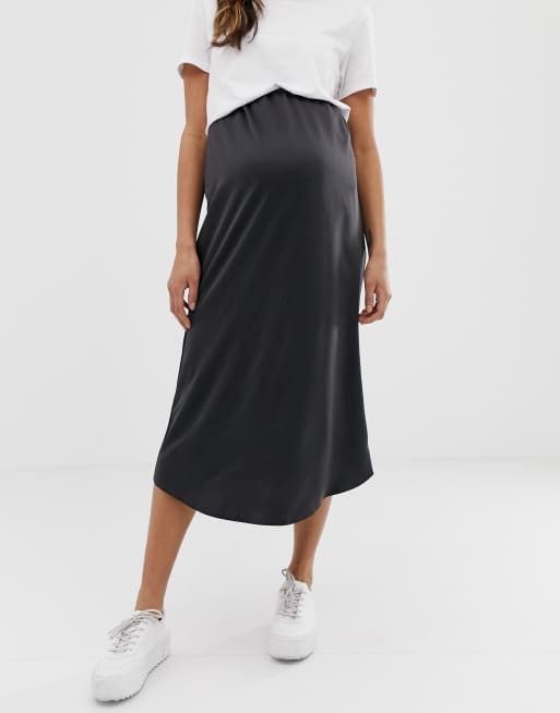 ASOS DESIGN Maternity bias cut satin slip midi skirt