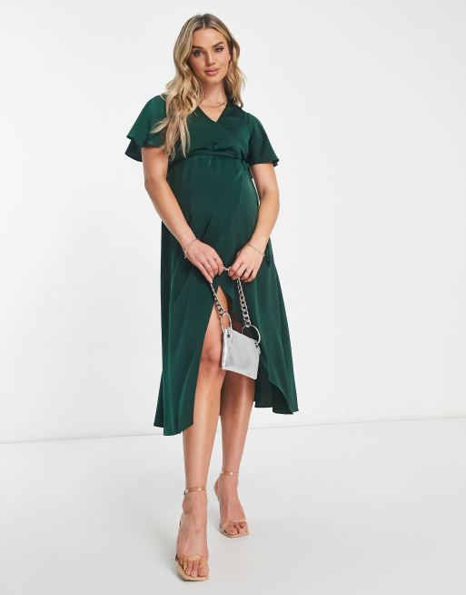 ASOS DESIGN Maternity satin angel sleeve mini tea dress in duck