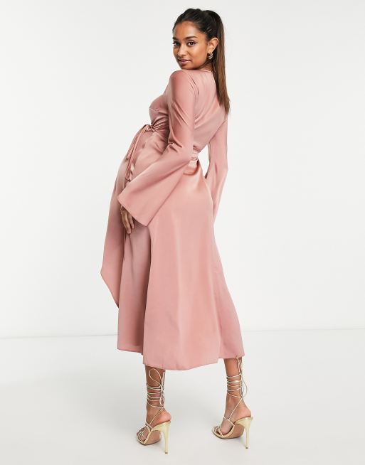 ASOS DESIGN Maternity nursing pleated tie wrap around midi dress