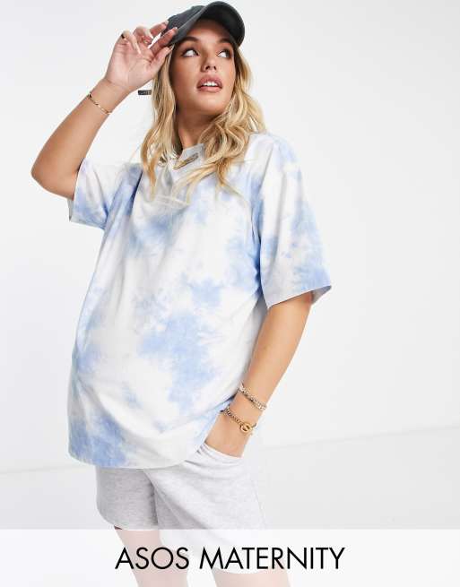 ASOS DESIGN Maternity – Blå batikfärgad t-shirt i oversize