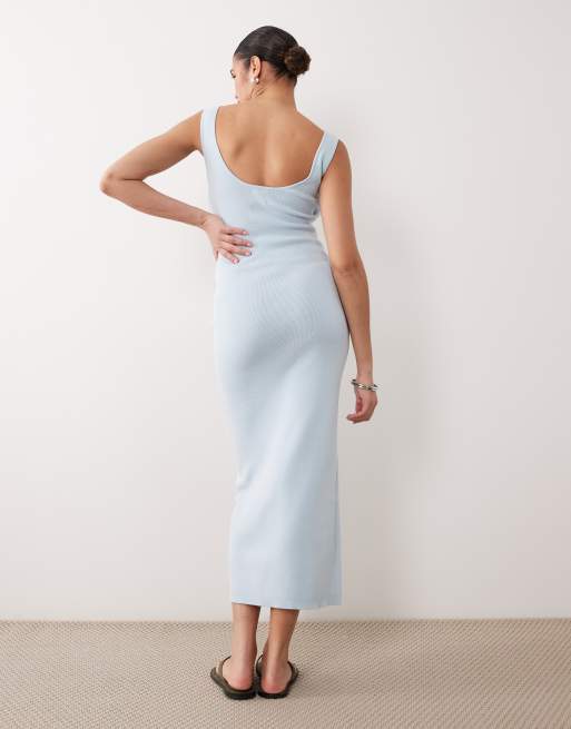 ASOS DESIGN Maternity – Blå klänning med djup ringning baktill i bomullsmix, 4 av 4