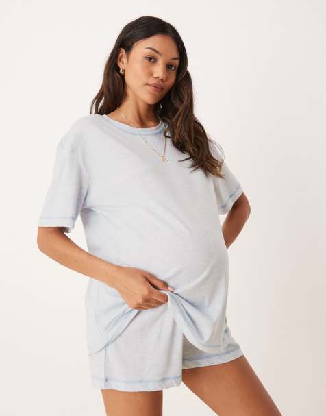 ASOS DESIGN Maternity – Blåmelerad pyjamas i oversize med shorts och t-shirt - view 1