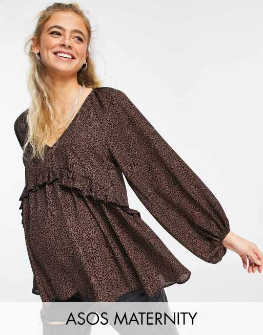 ASOS DESIGN Maternity - Blouse met luipaardprint en ruches