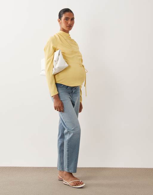 ASOS DESIGN Maternity - Blouse nouée à la taille avec col bénitier - Babeurre, 4 de 4