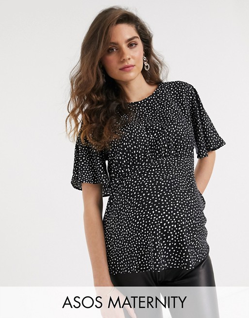 ASOS DESIGN Maternity blouse with flutter sleeve in mono print