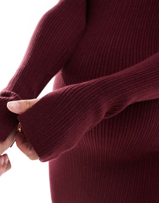 ASOS DESIGN Maternity - Bordeauxrød maxikjole i strik med rund hals og slidser i ærmekanterne, 4 af 4