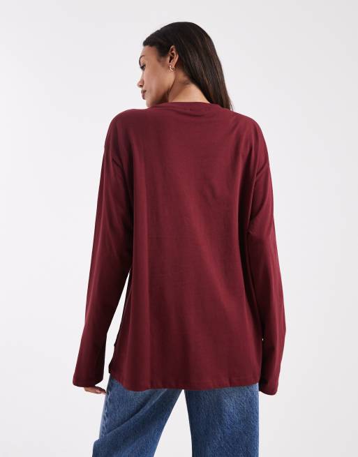ASOS DESIGN Maternity – Bordowy T-shirt z długimi rękawami, 3 z 4