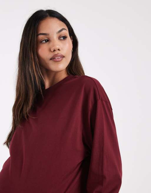 ASOS DESIGN Maternity – Bordowy T-shirt z długimi rękawami, 4 z 4
