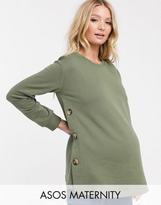 ASOS DESIGN Maternity - Borstvoeding - Sweater met knopen aan de zijkant in khaki-Groen