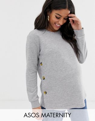 ASOS DESIGN Maternity - Borstvoedings-sweater met knopen opzij in grijs