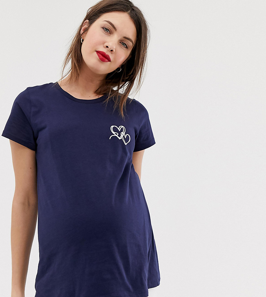 ASOS DESIGN - Maternity - Borstvoedingstop met hartjesmotief op een marineblauwe achtergrond